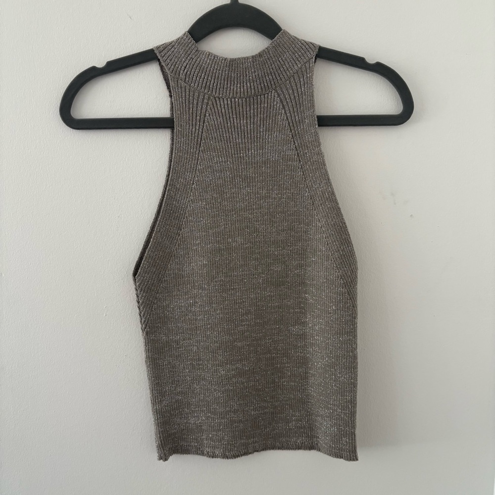 Mango Lurex Halter Neck Fine Knit Sleeveless Top In Silver Size M NWOT - Picture 8 of 15